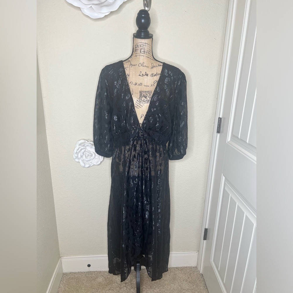City Chic Untamed Sheer Leopard Jacket Black Metallic Duster Plus Sz 22 NWT
